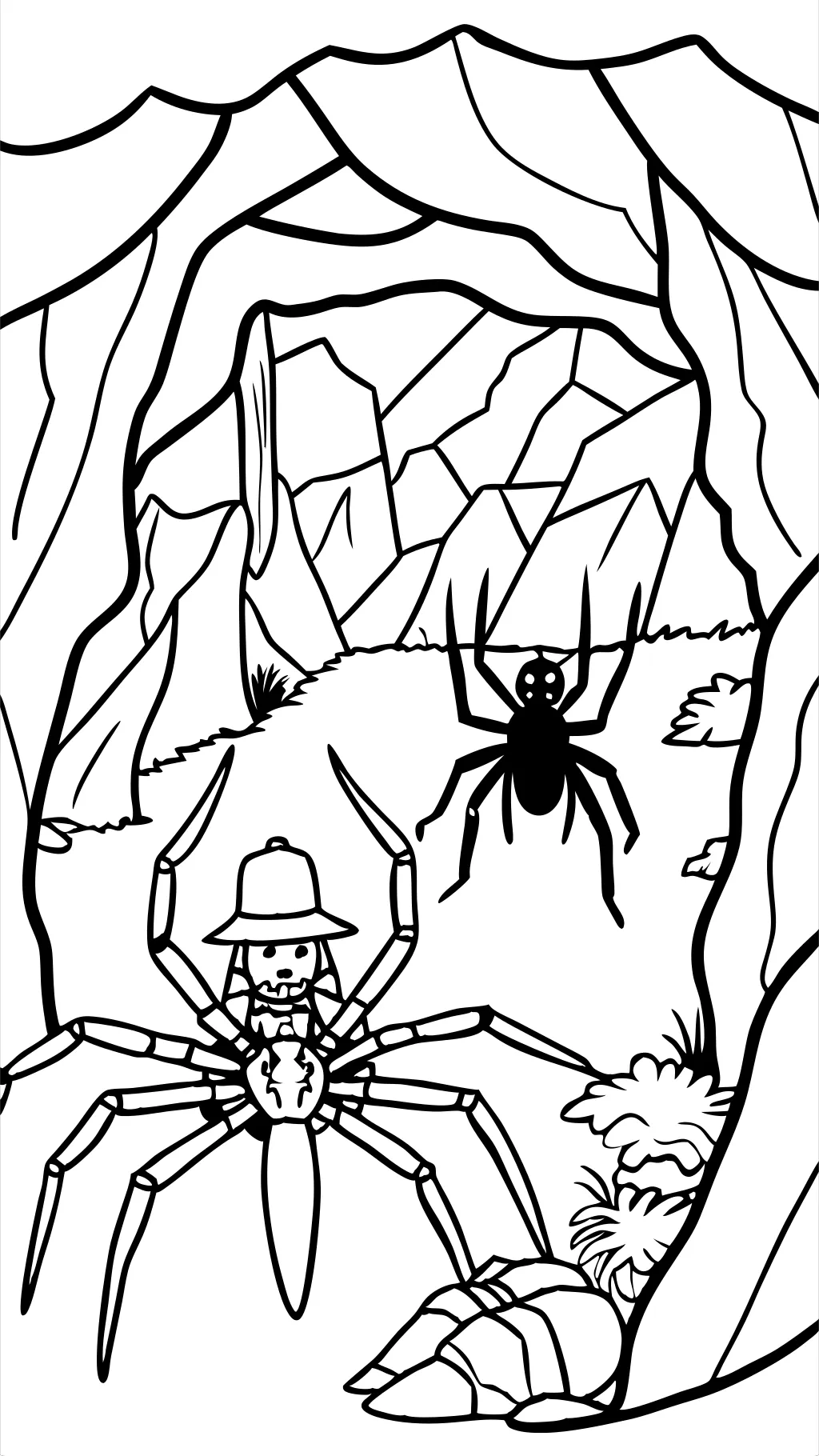 color page for spider and soldier in cave printable free